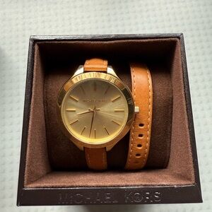 Michael Kors Gold Dial with Tan Leather Strap Watch